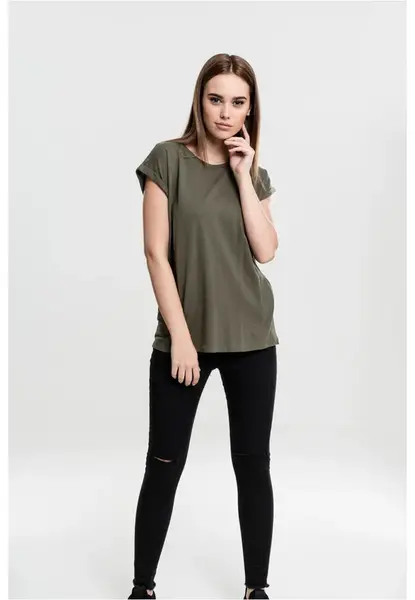 Dámské olivové tričko s prodlouženým ramenem