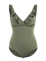 JETTE Jednodielne plavky  olivová