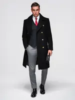 Ombre Elegant military double-breasted coat for men with wool - black