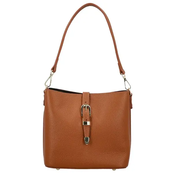 Luxusní dámská kožená kabelka na rameno Bertha, koňaková