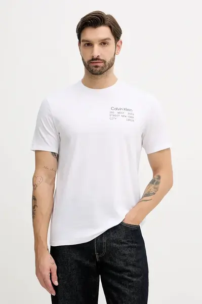 Bavlněné tričko Calvin Klein Jeans pánské, bílá barva, s potiskem, LV14RE830G