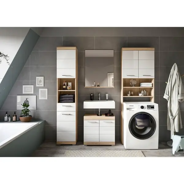 MID.YOU KOUPELNA Sonoma dub, vysoce lesklá bílá