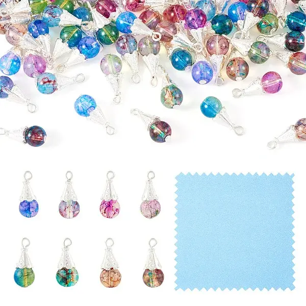 64Pcs 8 Styles Glass & Alloy Pendants