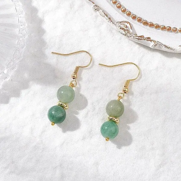 Round Natural Green Aventurine Dangle Earrings