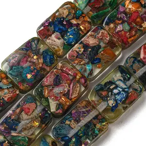 Dyed Natural Imperial Jasper with Resin Beads Strands