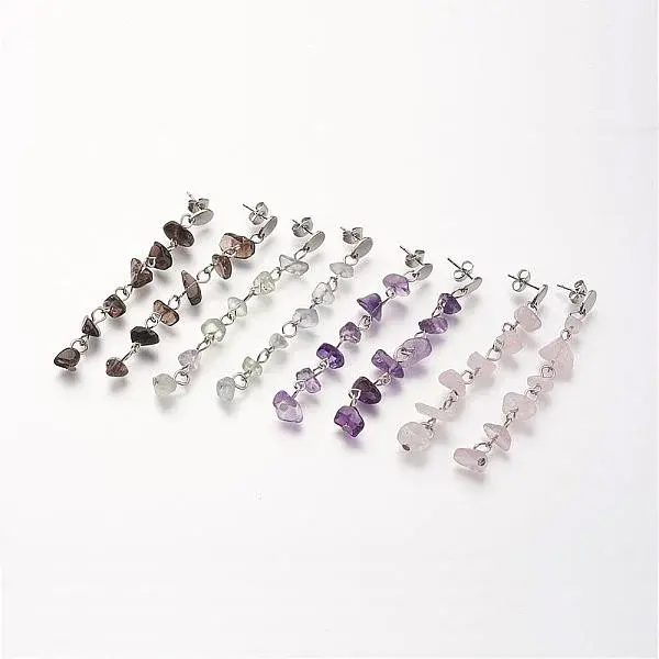 Chip Gemstone Dangle Stud Earrings