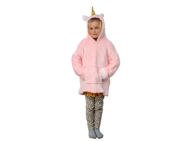 Dětská mikinová deka s rukávy a kapucí HOODIE UNICORN růžová