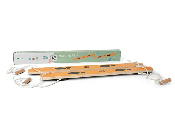 Drevené tímové lyže pre 2 deti