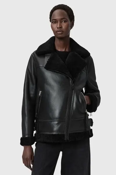 Kožená bunda AllSaints SOLA dámská, černá barva, W120LB