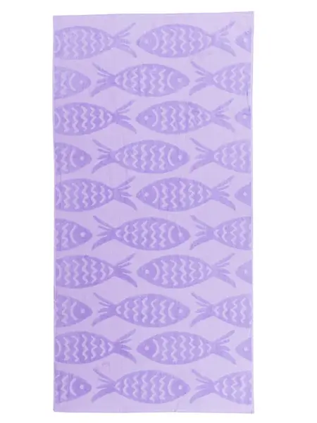 Plážová osuška RYBY 70 x 140 cm fialová, 100% bavlna