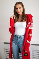 Coat with red subtitles