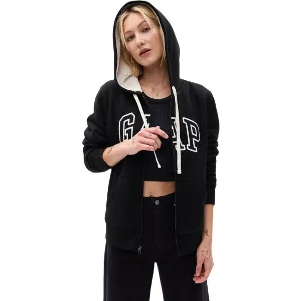 GAP V-FRCH EXC LOGO SHERPA Dámska mikina, čierna, veľkosť