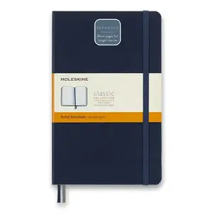 Zápisník Moleskine Expanded - tvrdé desky L, linkovaný, modrý
