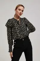 Marisse Patterned Shirt With A Tie At The Neckline, Black