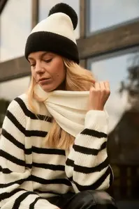 Marisse Pearl Black Striped Crew Neck Sweater