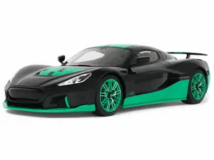 2023 Rimac Nevera Black with Green Stripes 1/18 Model Car by GT Spirit