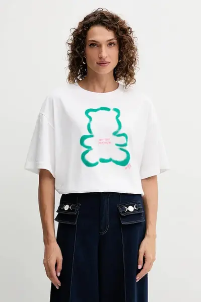 Bavlněné tričko Twinset dámské, bílá barva, 252AQ2120