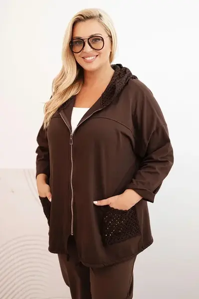 Kesi Włoski Dámská mikina Plus Size bavlněná oversize s dlouhým rukávem hnědá