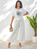 Resti Women's casual set with a short-sleeve blouse and wide trousers