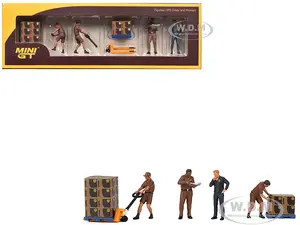 "UPS Driver and Workers" 7 Piece Figure Set for 1/64 Scale Models by Mini GT