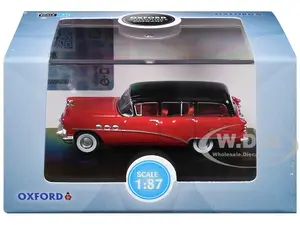 1954 Buick Century Estate Wagon Matador Red and Carlsbad Black with Red Interior 1/87 (HO) Scale Diecast Model Car by Oxford Diecast