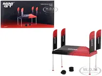 Paddock Service Tent Set with Extra Wheels Red and Black "ADVAN" for 1/64 Scale Models by Mini GT