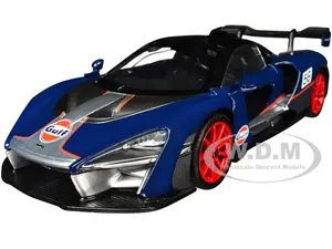McLaren Senna 56 Dark Blue and Silver with Orange Stripes "Gulf Oil" "Gulf Die-Cast Collection" 1/24 Diecast Model Car by Motormax