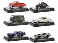 "Auto Meets" Set of 6 Cars IN DISPLAY CASES Release 76 Limited Edition 1/64 Diecast Model Cars by M2 Machines