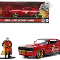 1969 Chevrolet Camaro Dark Red Metallic with Black Top and Robin Diecast Figure "Batman" "Hollywood Rides" Series 1/32 Diecast Model Car by Jada