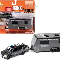 1997 Chevrolet Tahoe "SWAT" Custom Gray Metallic and Black with "Twin Cities Police" Camper Trailer Limited Edition to 9892 pieces Worldwide "Truck a