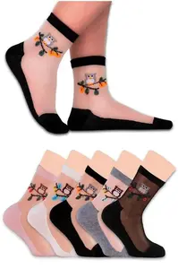 03780 Dewberry Womens Patterned Tulle Socks 5 Pairs-MULTICOLOR