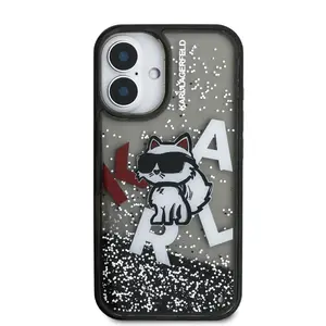 Zadní kryt Karl Lagerfeld Liquid Glitter Scattered Choupette pro Apple iPhone 16, černá