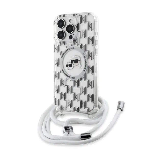 Zadní kryt Karl Lagerfeld IML Monogram Crossbody K&CH Heads MagSafe pro Apple iPhone 16 Pro Max, transparentní