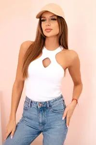 Kesi Dámská bezrukávová blůza s výstřihem a ozdobnou sponou bílá