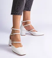 Gemre White block heel pumps with buckles Eridana