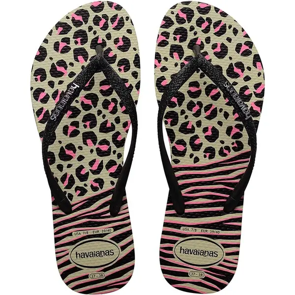 Žabky Havaianas SLIM ANIMALS dámske, čierna farba, na plochom podpätku, 4147964.0006