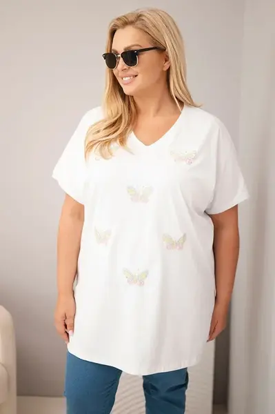Dámská plus size halenka s motýlky bílá