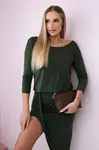 Asymmetrical dress, 3/4 sleeve khaki