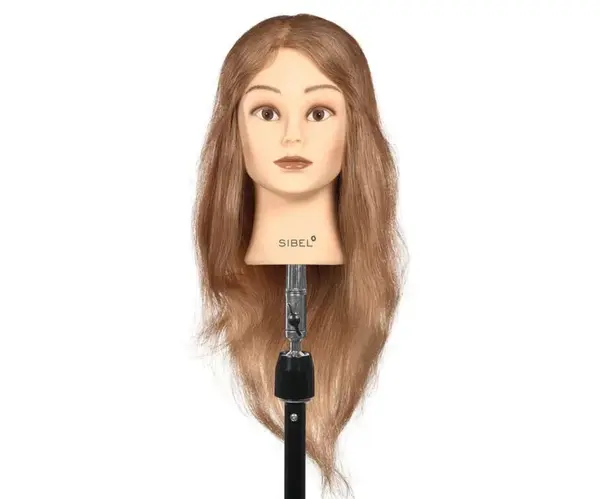 Cvičná hlava s přírodními vlasy Sibel Stephanie - blond, 35-45 cm + dárek zdarma