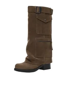Bershka Kovbojské čižmy  tmavohnedá