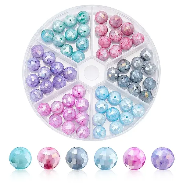 60Pcs 6 Color Opaque Baking Paint Glass Beads Strands