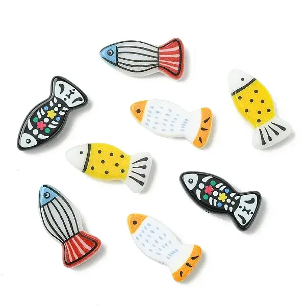 8Pcs 4 Colors Printed Opaque Resin Beads