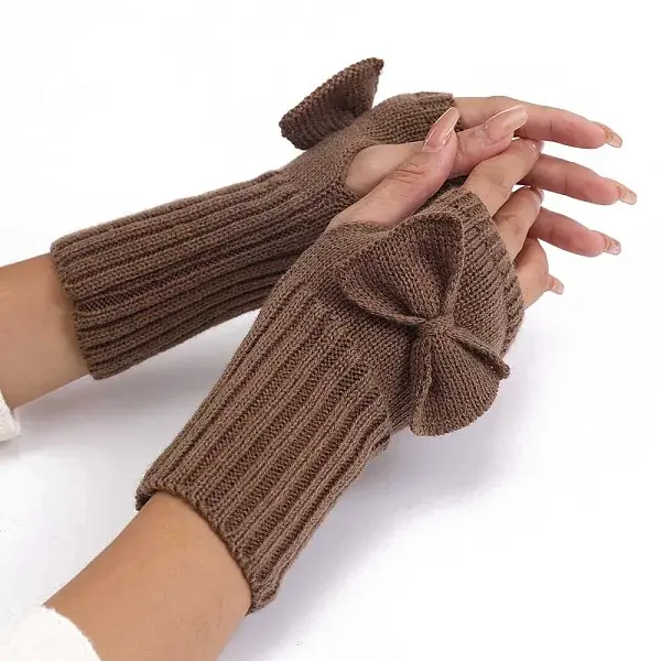 Acrylic Fibers Bowknot Knitting Fingerless Gloves