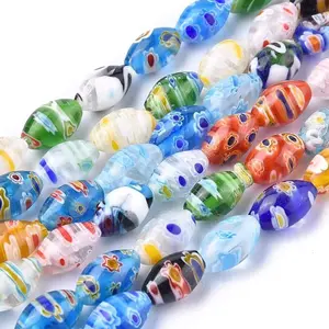 Oval Handmade Millefiori Glass Lampwork Beads Strands