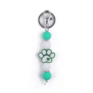 Round & Dog Paw Print Silicone Beaded Keychain
