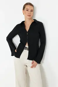 Trendyol Black Textured Fitted Woven Shirt