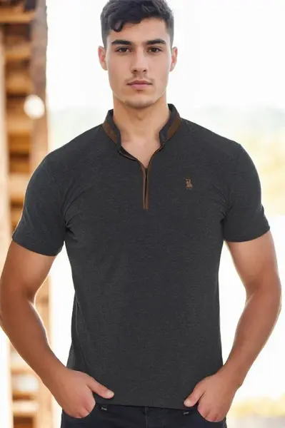 T9571 DEWBERRY MEN'S ZIPPERED T-SHIRT-ANTHRACITE