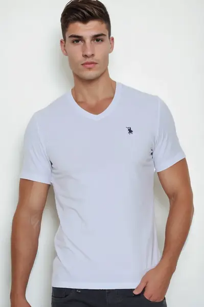 T9568 DEWBERRY V-NECK MEN'S T-SHIRT-WHITE