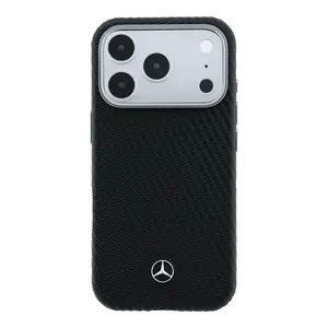 Zadní kryt Mercedes PU Leather Semi Wrap MagSafe pro Apple iPhone 17 Pro Max, černá