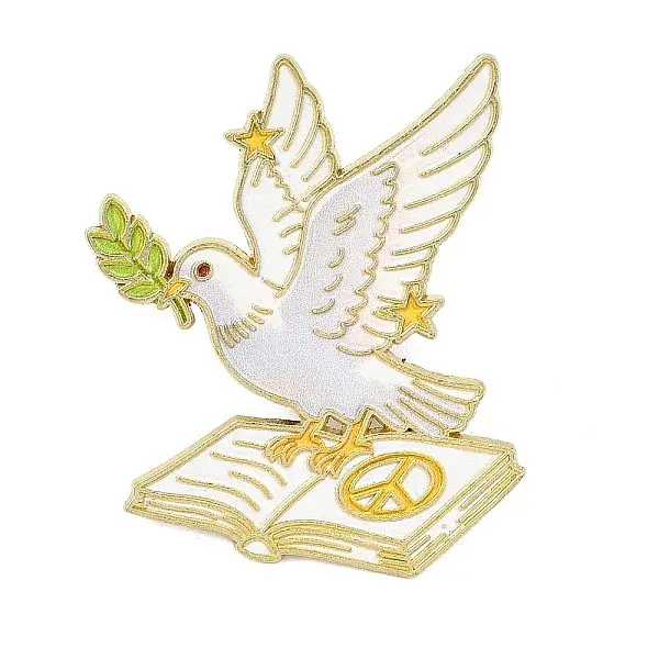 Peace Dove with Olive Branch Enamel Brooches